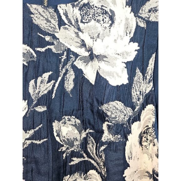 Eva Mendes Cut Out Dress Size 4 Crinkle Textured Floral Stretch Umbrella Blue - Picture 10 of 15